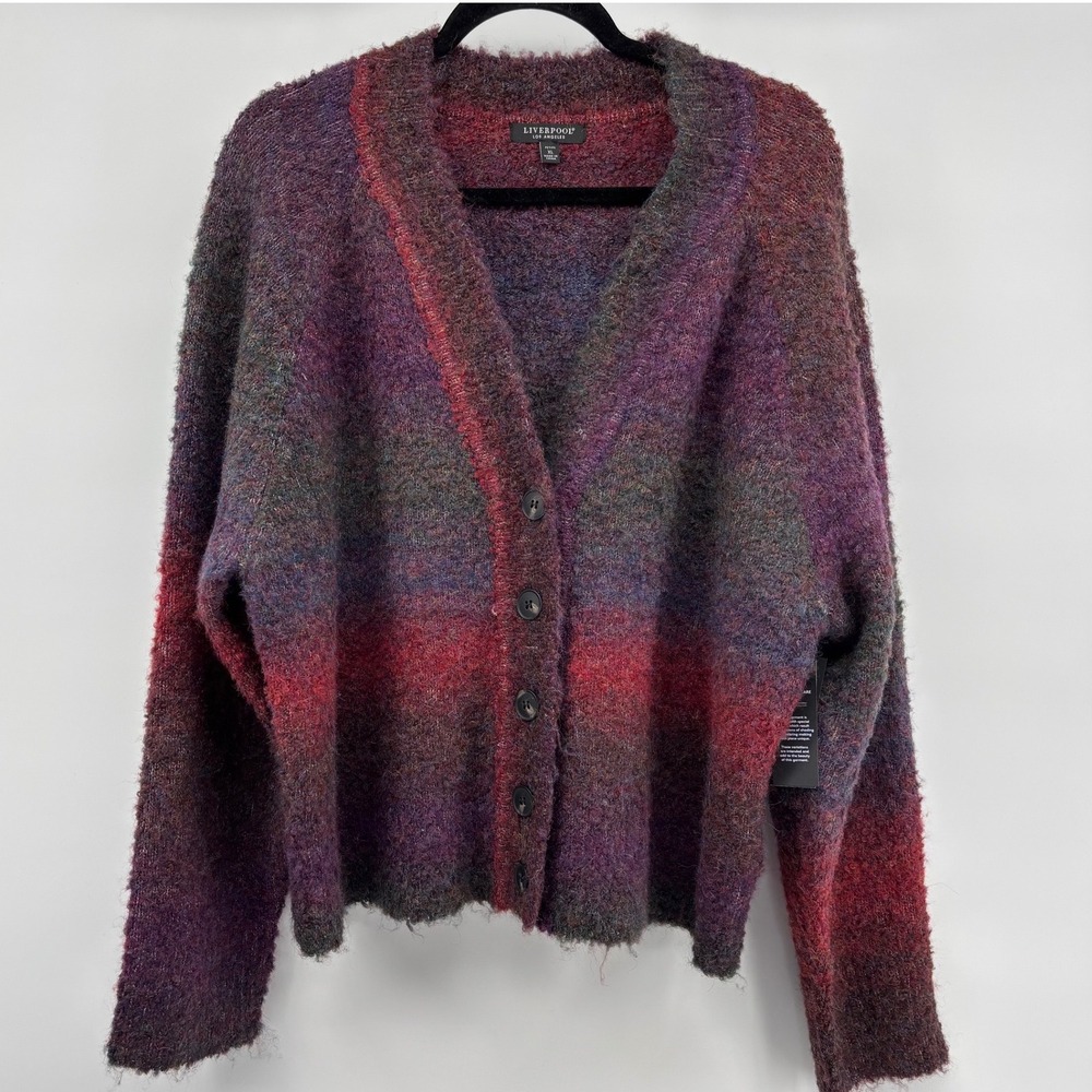 Liverpool Los Angeles Space Dye Cardigan Sweater Purple Burgundy Petite XL